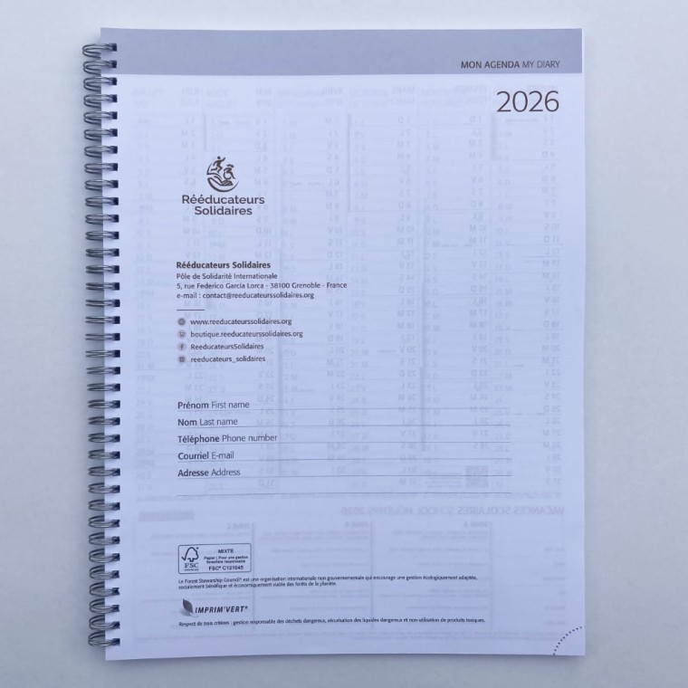 première page intérieure personnalisée de l'agenda professionnel